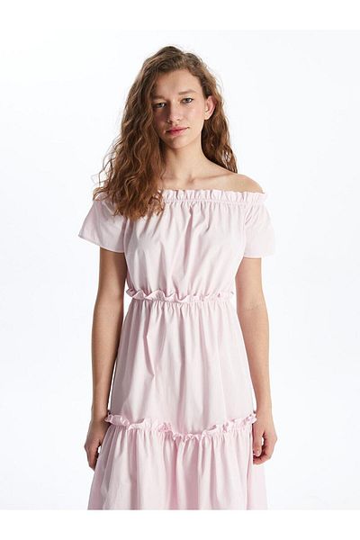 LC Waikiki Boat Neck Plain Short Sleeve Women's Dress (S4)