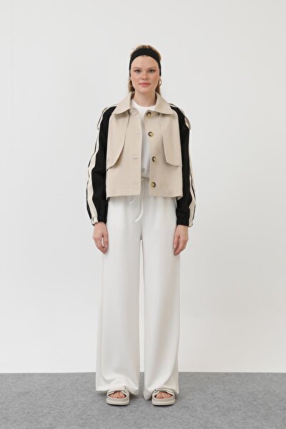 Soul Trench scurt din grosgrain pentru femei - 32137CKT - Bej-Negru