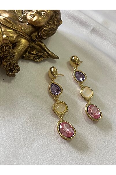 Aka Renkli taşlı sallantılı küpe