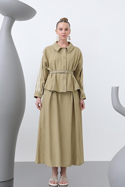 Puane Kadın Beli Kemerli Etekli Takım - 14314TKS - LIGHT KHAKI