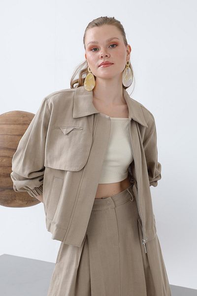 Puane Women's Hidden Placket Zippered Skirt Suit - 14315Tks - Mink