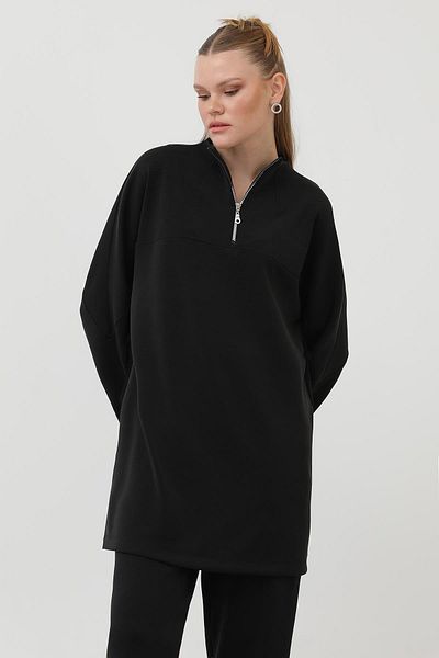 Puane Women's Front Zipper Detailed Tunic - 10611Tun - Black