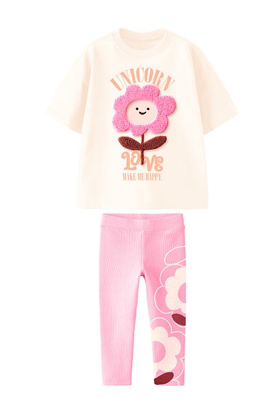 Monila Girl's 3D Flower Detailed Cotton Tights Bottom Set
