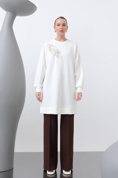 Puane Women's Shoulder Embroidered Tunic - 10629Tnk - Ecru