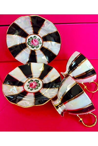 BY.RAYKA PORSELEN El Dekor Porcelain Hand Painted Coffee Cup Set of Two