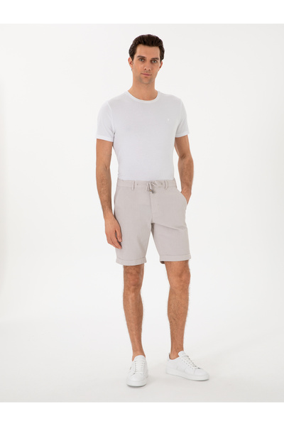 Cacharel Beige Regular Fit Cotton Blend Lace-Up Waist Bermuda Shorts 50305669...