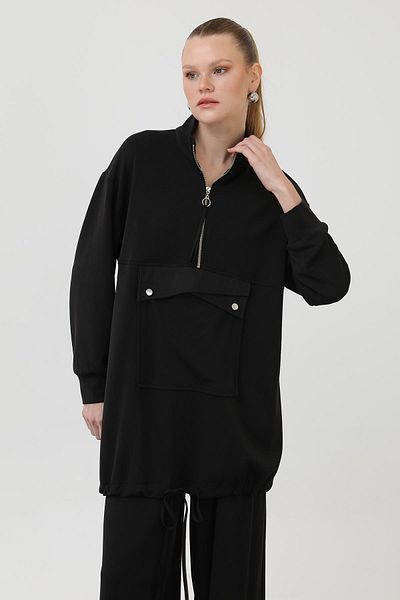 Puane Women's Pocket Detailed Zippered Suit - 14299Tks - Black