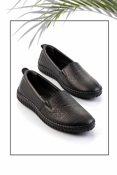 Bambi Black Leather Women's Ballerinas K01467012103