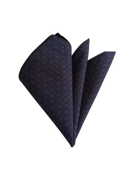 Exve Exclusive Mustard Floral Printed Cotton Collar Handkerchief in Navy Blue