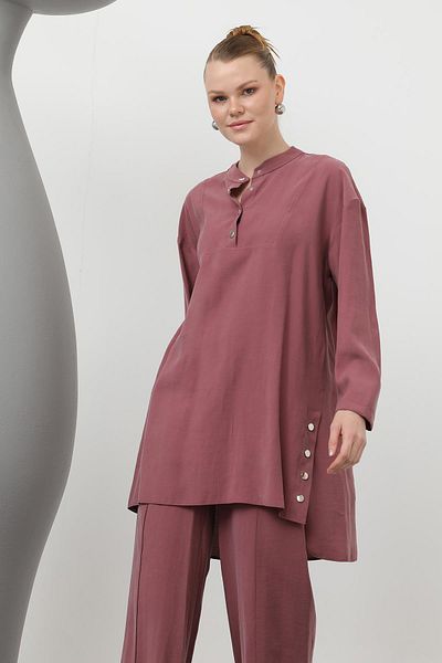 Puane Women's Judge Collar Placket Detailed Trouser Suit - 14309Tks - Rose
