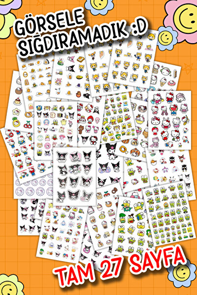 tifopix Mega Sanrio Sticker Set Hello Kitty Kuromi 27 Sayfa 700 'den Fazla Sticker Etiket