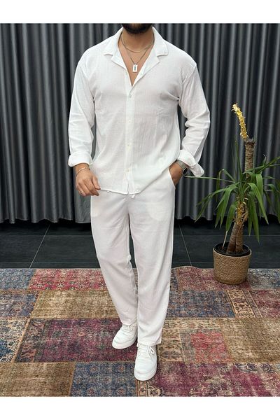 viperkombin Men's Shirt and Pants 2 Piece Summer Suit Burlap