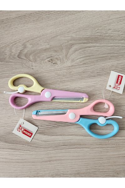 Mikro 2 Pcs Protected Scissors Double Color Pastel Plastic Protected Scissors