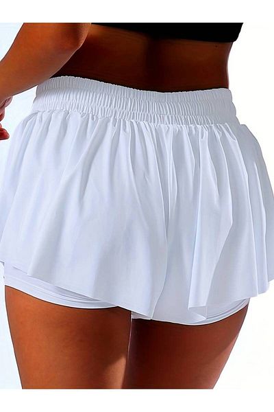 MADAM SHİLA Λευκό αθλητικό σορτς Shila Sports Shorts με κορδόνια με τσέπες με κολάν με ψηλή μέση