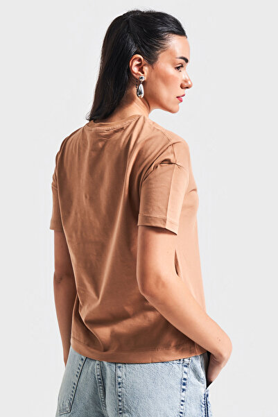 its basic Γυναικείο μπλουζάκι καφέ S5-16 Crew Neck 100% βαμβακερό Basic T-shirt