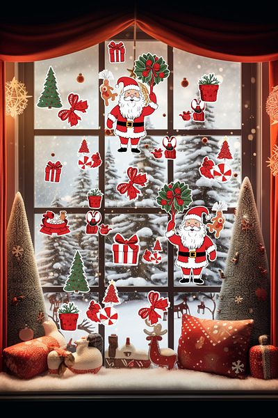 New Jargon Santa Claus Animals Decoration New Year Kids Baby Room Sticker Set