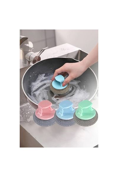 MBB ETİCARET Stainless Steel Ball with Handle Dish Scrubbing Wire Dish Cleaning Brush Washing Sponge
