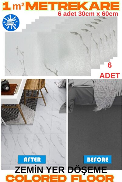 Renkli Duvarlar 6 Adet 30cm x 60cm Yapışkanlı Colored-605 Floor Pvc Panel Yer...