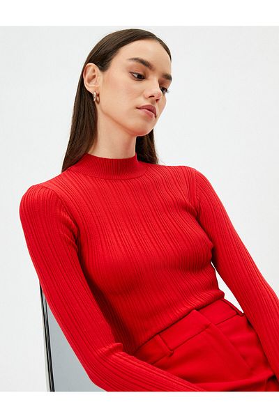 Koton Knitwear Sweater High Collar Ribbed Long Sleeve Viscose Blend