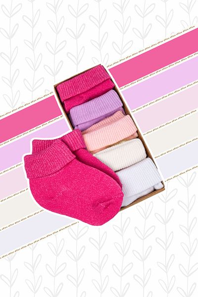 Akface Organic Cotton 5-Piece Boxed Baby Girl Socks in Candy Colors 0-24 Months