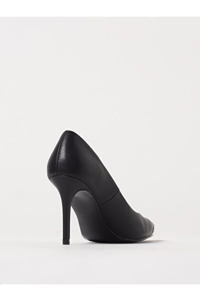 Versace Women's Almond Toe High Thin Heel Leather Classic Model Black Classic Heeled Shoes 78Va3S50Zps62