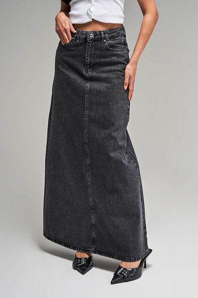 its basic Women's Anthracite Denim Color 3S5-14 Bell Cut 100% Koton Maxi Length 100 cm Denim Skirt