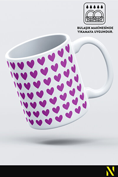 nilizma Purple Heart Patterned Colorful Mug – 330 ml Mug | Stylish and Durable Design