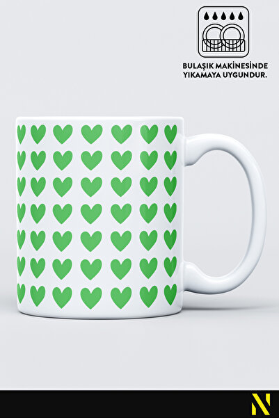 nilizma Green Heart Patterned Colorful Mug – 330 ml Mug | Stylish and Durable Design