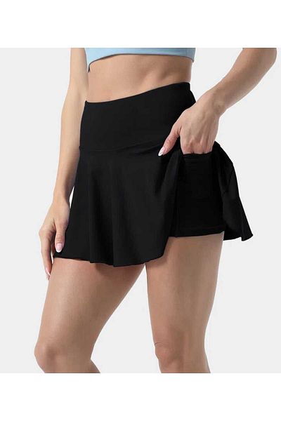 LADY HAZAL Fusta de tenis neagră cu talie înaltă - pantaloni scurți sport Slimfit cu două straturi