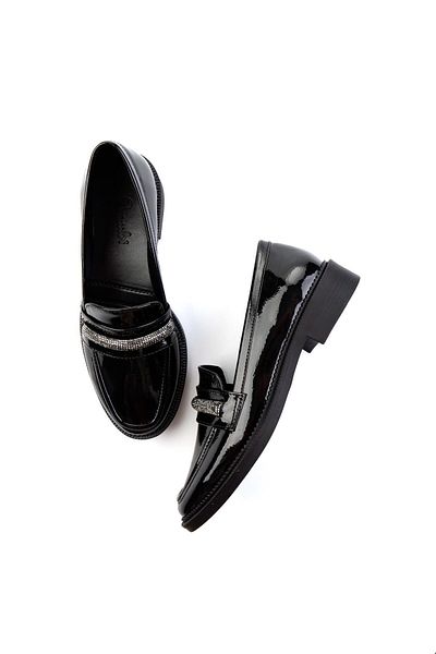 Bambi Pantofi de damă din piele lacuită șifonată neagră K 01474090108