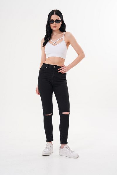JANSO GROUP - Women's Skinny Cut Tight Leg Jeans Black with Slit Detail