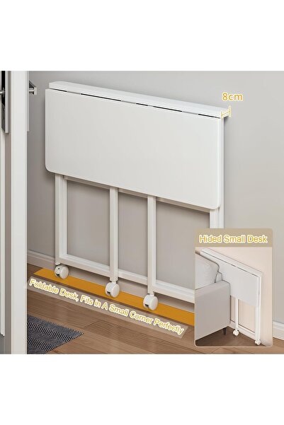Taimi Foldable Desk Mobile with Lockable Wheels, Laptop Desk,Table 80x40x75cm - White