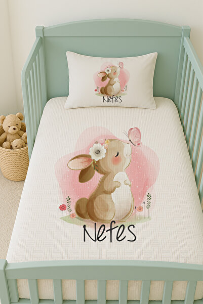 Lilabio %100 Pamuk İsme Özel İsimli 100x150 cm Pike Seti Burnunda Kelebekli T...