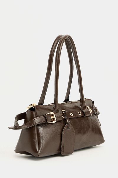 Madamra Braune Damen-Hand- und Umhängetasche mit doppeltem Schnallengürtel und detailliertem Detail