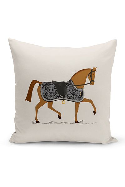Bertille Home Set de 3 huse de pernă din seria Classic Horse cu imprimeu digital pe două fețe (cal)