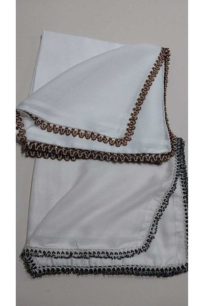 Papatyam Handcrafted 2 Pcs 90cm White (15cm Lack) and 80cm Black Crochet Embroidered Writing/Crocheting Cotton/Dowry Yemeni