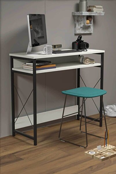 Reyo 90x37cm Metal Ayaklı Çalışma Masası Bilgisayar Masası Beyaz