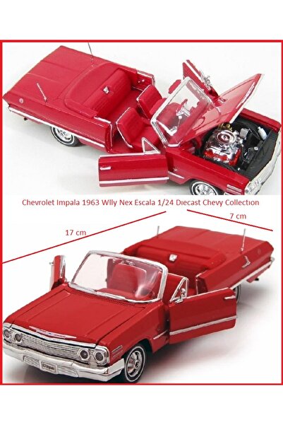 OYUNCAKSAHİLİ Chevrolet impala 1963 Klasik Model Araba 1:24 Diecast Koleksiyon 17x7cm Kapı Kaput Açılır