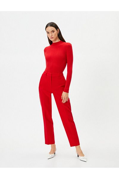 Koton Knitwear Sweater High Collar Ribbed Long Sleeve Viscose Blend