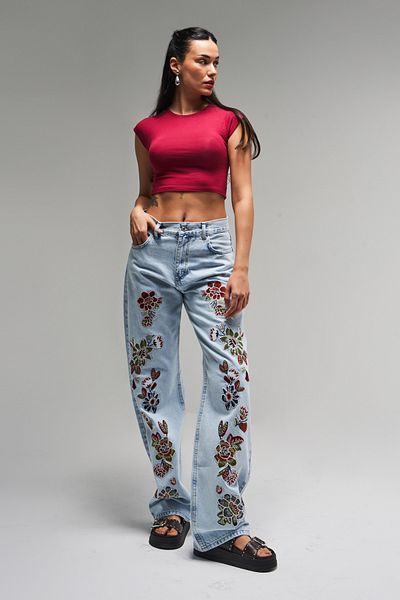 its basic Blugi de zăpadă pentru femei Culoare 4S5-3 Blugi din denim cu design 100% bumbac, cu broderie florală
