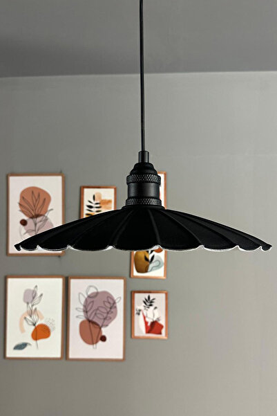 Bamyum Risso Siyah Metal Büyük Avize Siyah Lale Başlık Tekli Rustik Cafe Mutf...