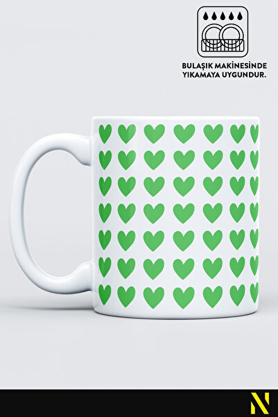 nilizma Green Heart Patterned Colorful Mug – 330 ml Mug | Stylish and Durable Design