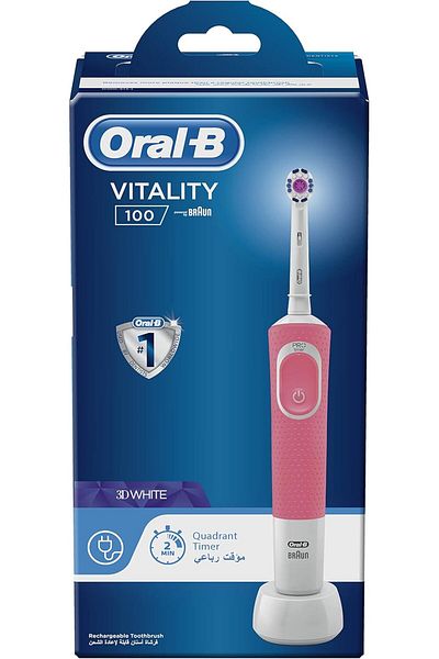 Oral-B فرشاة أسنان كهربائية قابلة لإعادة الشحن من فيتاليتي، وردية اللون