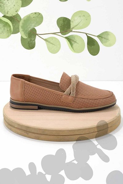Bambi Tan γνήσιο δέρμα Γυναικεία Loafer Παπούτσια Κ 01586213303