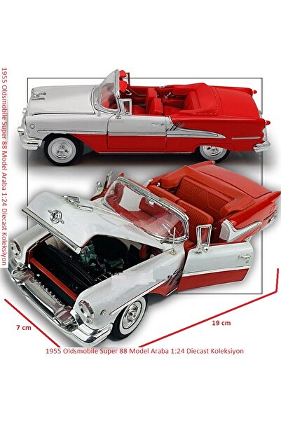 OYUNCAKSAHİLİ 1955 Oldsmobile Super 88 Klasik Model Araba 1:24 Diecast Koleks...