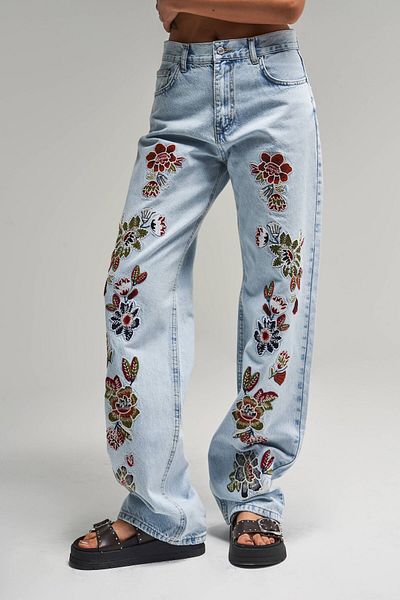 its basic Blugi de zăpadă pentru femei Culoare 4S5-3 Blugi din denim cu design 100% bumbac, cu broderie florală