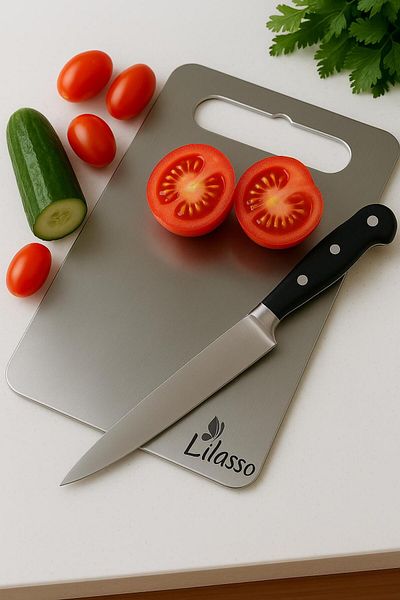Lilasso Stainless Steel Kitchen Cutting-Chopping Board 23X33 cm (Antibacterial)