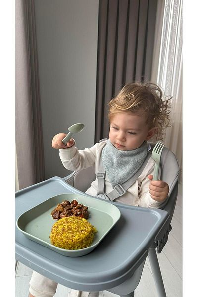 lets be child Set of 2 Square Baby Food Plates - Sage Green & Peach
