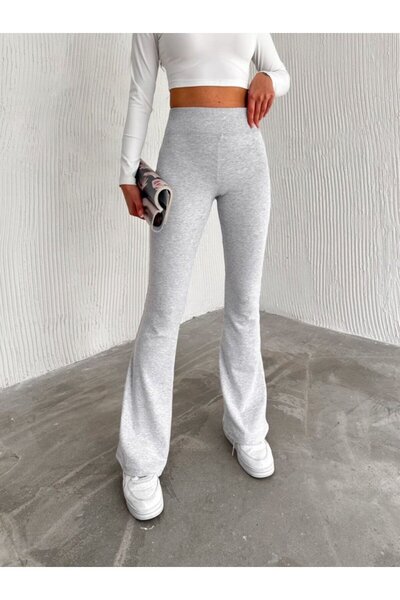 Oyga Women Rib Fabric Flared Leg High Waist Pants Leggings