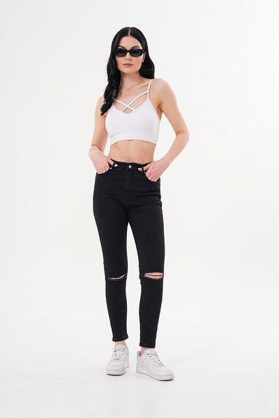 JANSO GROUP - Women's Skinny Cut Tight Leg Jeans Black with Slit Detail